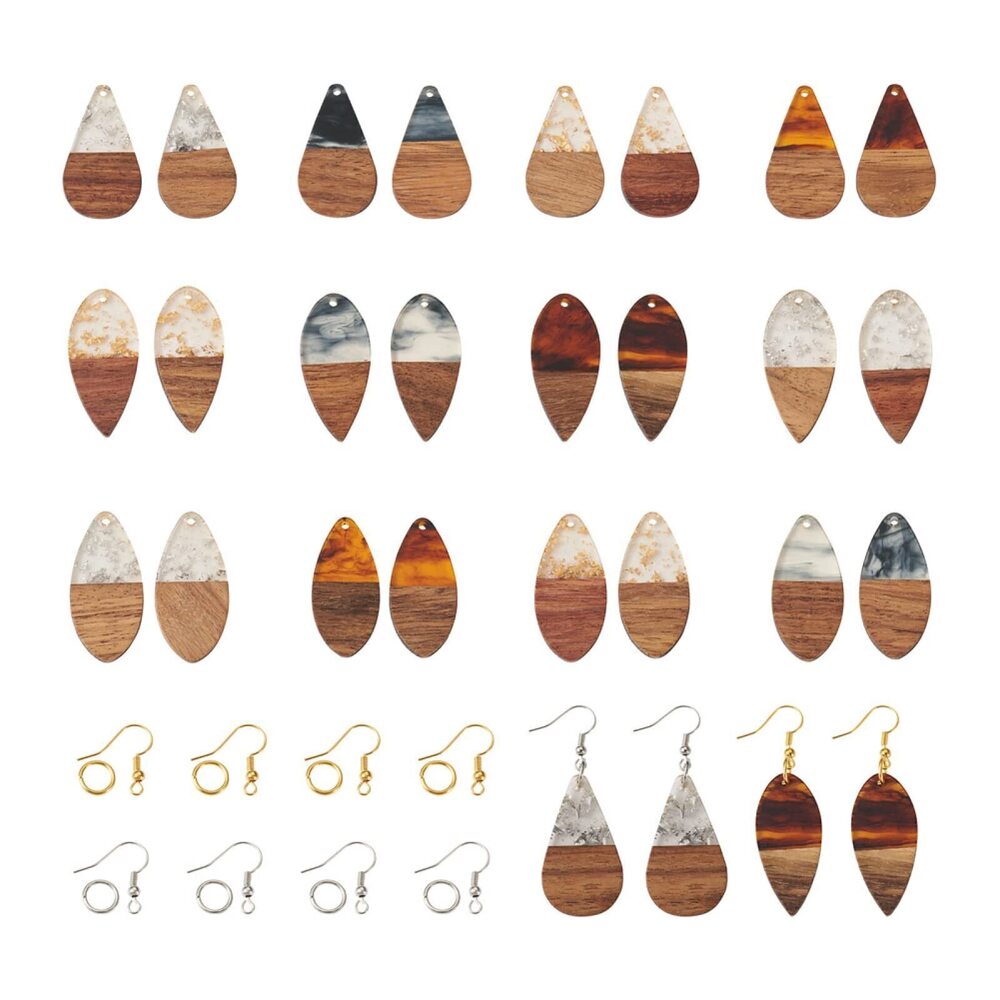 3645 Beadthoven 12 Pairs DIY Resin Wood Pendants Earrings Making Kit Resin